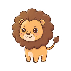Adorable cartoon lion with big mane and cute eyes, perfect for children's books and designs.