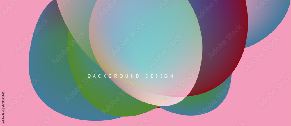 Poster Abstract colorful overlapping circles. Pink backdrop provides contrast. Text reads background design. Modern graphic element.