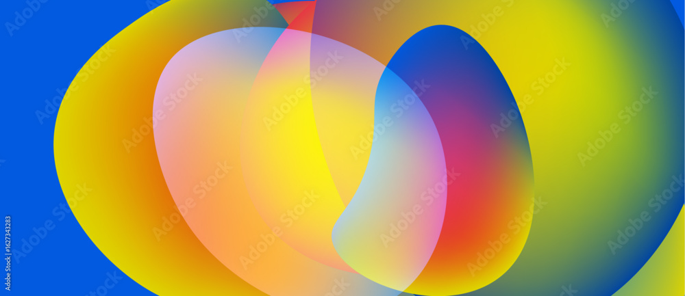Poster abstract colorful shapes overlap. bright gradients create vibrant visual effect. smooth transitions 