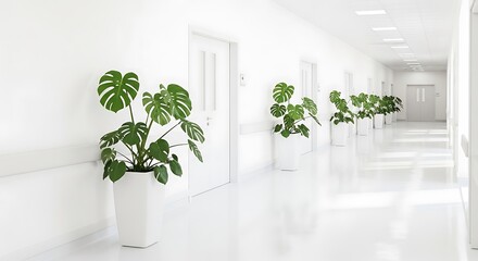 Hospital Hallway with Plants