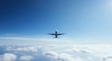 Fototapeta na wymiar Commercial Airplane Flying in Blue Sky Over Clouds