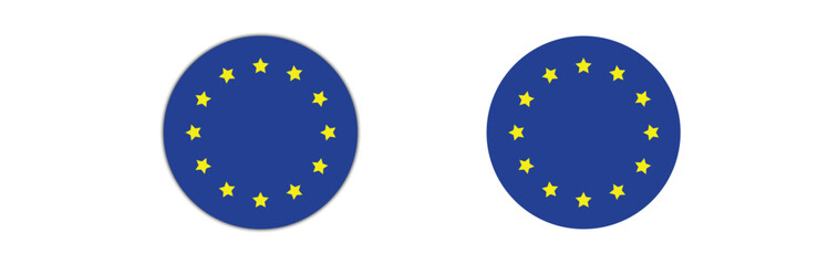 symbol of European Union. Vector illustration of the official blue banner with twelve yellow stars. Politics, unity, and Europe community emblem design.