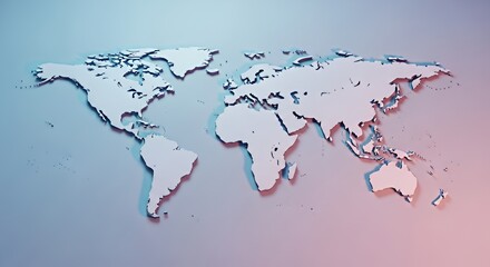 Silver World Map Globe on Pink and Blue Gradient Background for Global Business and Travel Concepts