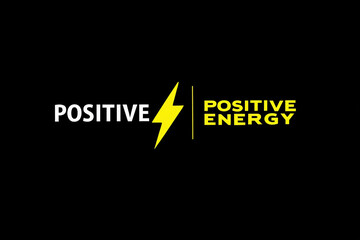 Obraz premium Positive Energy Lightning Bolt Logo on Black Background Symbolizing Motivation and Power for Achieving Goals and Success in Life