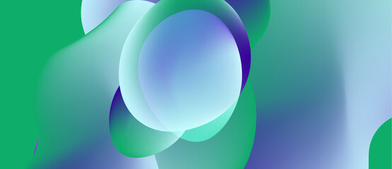 Abstract fluid shapes blend, creating vibrant green, blue hues. Soft gradients suggest movement, depth. Minimalist design.