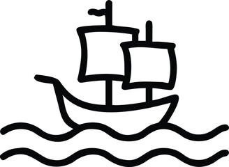 Columbus ship silhouette with nautical sea waves