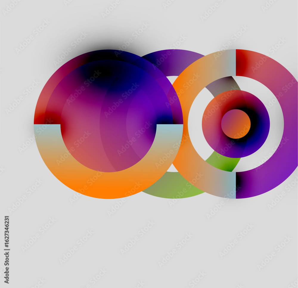 Poster abstract colorful circles overlap, creating vibrant gradients. design features smooth transitions, m