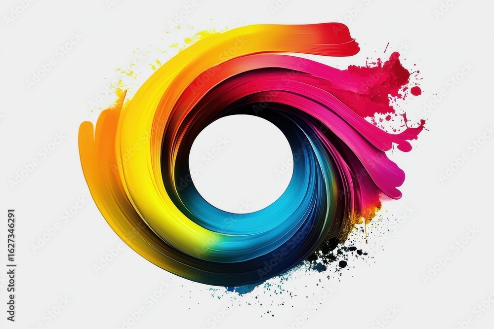 Poster vibrant abstract digital art: colorful circular composition with dynamic movement water color splash