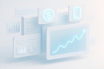 Digital Growth and Financial Success: An artistic composition showcasing digital displays with glowing neon elements, charting financial growth through a rising trend line