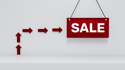 3D Arrows Directing Toward Hanging Red SALE Sign—Minimal  Promotion and Marketing Banner Design