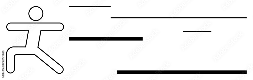 Poster stick figure person in a running pose with horizontal speed lines capturing dynamism and rapid actio