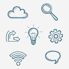 A set of Abstract scribble icons, hand-drawn doodles. The shapes vary in size and orientation, creating a sense of chaos and disorder.