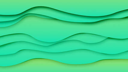 Green Layered Wave Background with Gradient and Shadows
