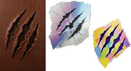 Claw marks graphic elements against different backgrounds for creative design