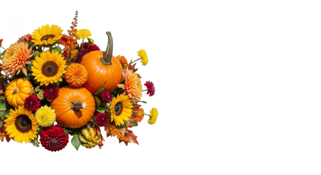 Autumns bounty Pumpkins amidst vibrant sunflowers - Powered by Adobe