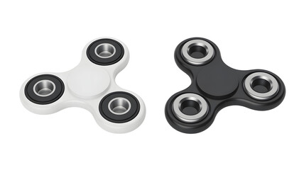 Modern white and black fidget spinners, offering stress relief and focus