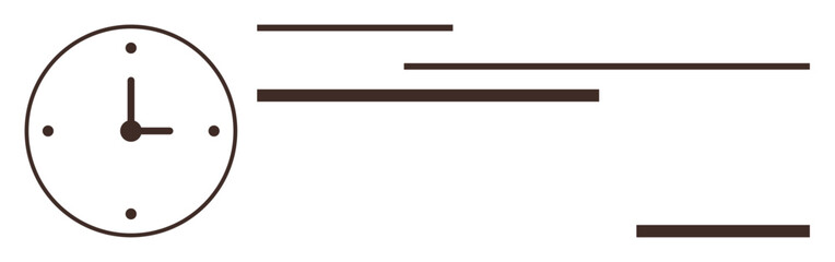 Clock with hour and minute hands, horizontal lines suggesting motion and urgency. Ideal for time management, productivity, deadlines, efficiency, punctuality, work pace, simple flat metaphor