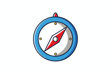 Minimalist compass icon with blue and red pointer