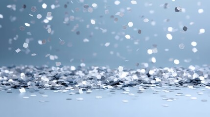 Corporate celebration poster with silver and white confetti theme and structured headline area for milestone announcement