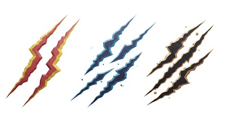 Stylized scratch marks in red blue and brown against white background vector illustration