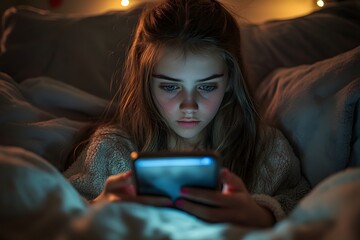 Teenage girl staring at her phone in distress