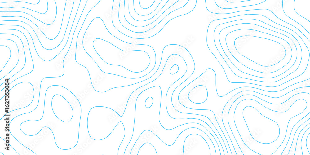 Poster smooth blue contour lines in abstract minimal topographic pattern design.