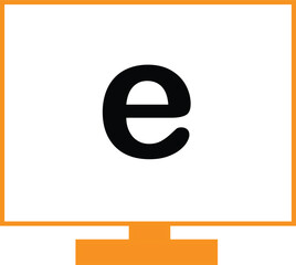 Obraz premium Minimalist Computer Monitor Vector Illustration with Lowercase Letter E – Digital Display, Screen, and Technology Icon Design