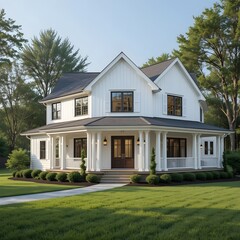 Obraz premium Minimalist Farmhouse Exterior in Peaceful Landscape