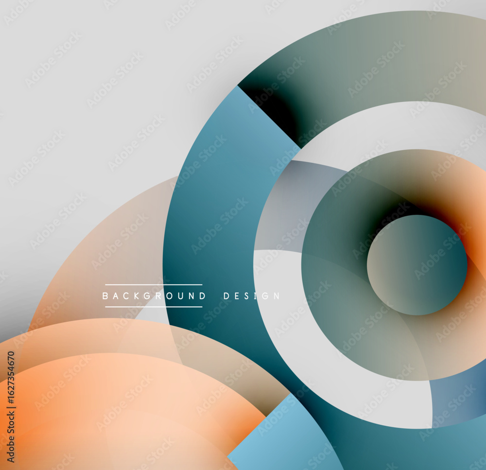 Poster abstract geometric design. overlapping circles create dynamic visual effect. soft color palette, mod