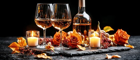 Romantic Autumn Wine Tasting with Candles and Roses.
