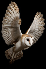 With each sweep of its gentle wings, the barn owl moves through the night air, a ghostly figure of grace and mystery, embodying the silent ballet of nature's aerial dance.
