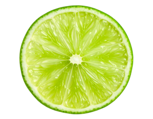Juicy lime wheel with bright pulp and rind texture, transparent background PNG