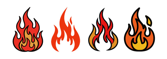 Colored Red Orange Fire Vector Set