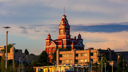Bellingham city and county seat of Whatcom County in the U. S. Washington state. during twilight...