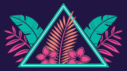 Neon triangle tropical foliage and flowers leaves