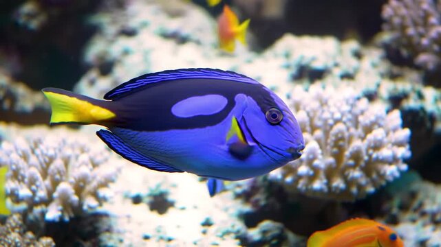 Pacific Blue Tang: A Colorful Tropical Fish in a Coral Reef Aquarium