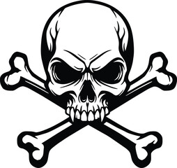 Bold and Detailed Skull and Crossbones Vector Art: Classic Symbol of Danger, Pirates, and Death, Perfect for Warnings, Halloween, and Edgy Designs.