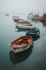 Tranquil Moments by the Waterside: Boats Peacefully Docked at a Serene Harbor Under Clear Skies