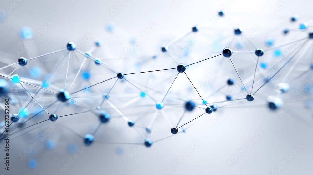 Poster a blue and white image of a network of dots. the image is abstract and has a futuristic feel to it