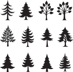 Obraz premium Pine Tree Silhouette Vector BundleEvergreen Tree SVG Clipart SetChristmas Tree Silhouettes for Cricut & Laser Cut