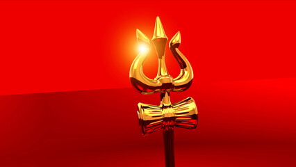Maha Shivratri Shiva Lingam and Trishul symbols of Lord Shiva with a glow in a red background