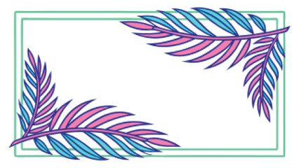 Pastel palm fronds framing rectangle palm leaves border