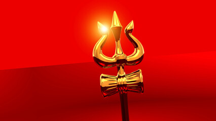 Maha Shivratri Shiva Lingam and Trishul symbols of Lord Shiva with a glow in a red background