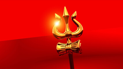 Maha Shivratri Shiva Lingam and Trishul symbols of Lord Shiva with a glow in a red background