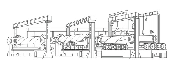 Fototapeta premium Complex Industrial Metal Processing Machinery Detailed Architectural Technical Drawing