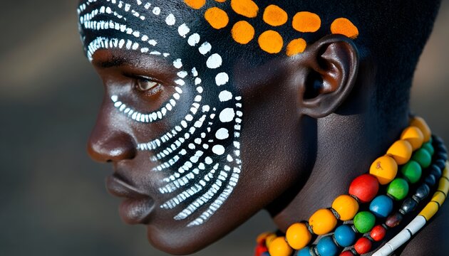 African tribesman with face paint and adornments.