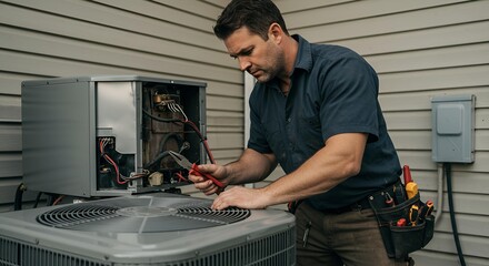 HVAC Technician Repairing Air Conditioner Unit