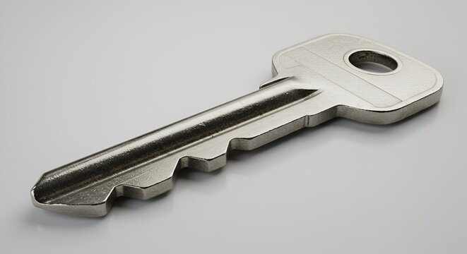 Modern Metal Key on Gray Background
