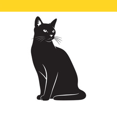 Elegant black cat silhouette sitting gracefully, a vector art illustration of a domestic feline pet isolated on a white background.