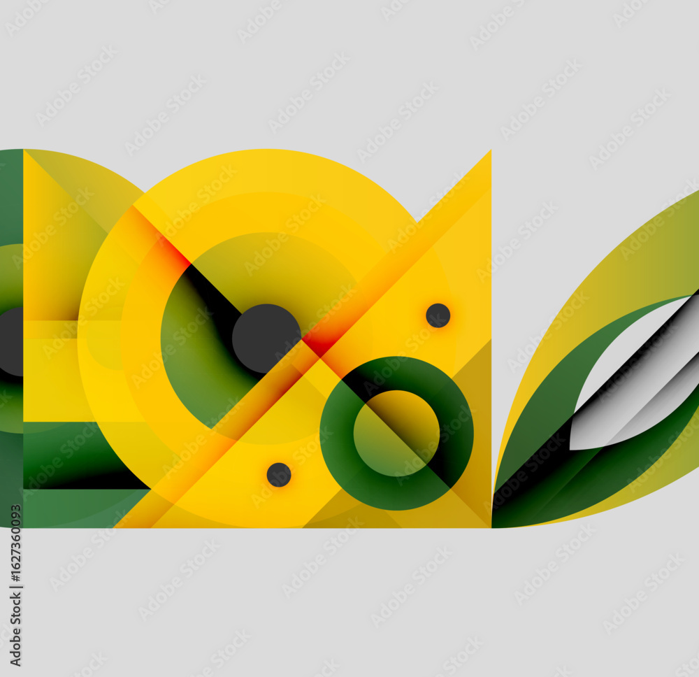 Aufkleber abstract geometric composition. overlapping shapes, circles, triangles create dynamic visual effect.